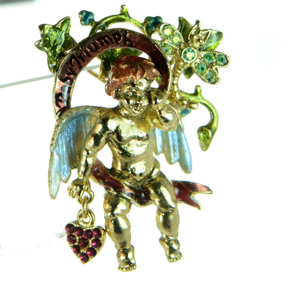 Kirks Folly Angel With Heart Crystal Pin Brooch
